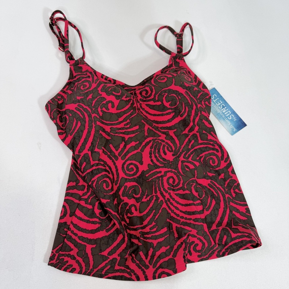 Soft Surroundings Tankini Top Womens Medium Pink Brown Abstract Swim Sunsets